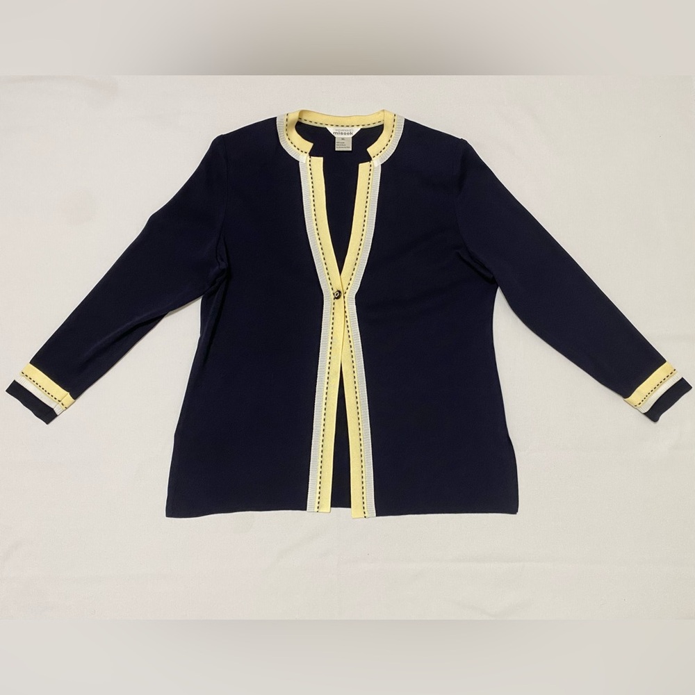 Misook Exclusively Navy Blue One Button Knit Blazer Jacket